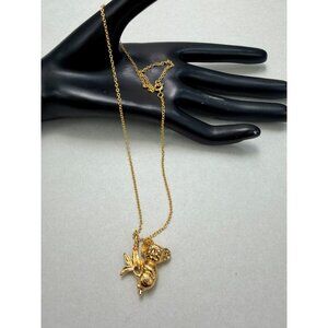 Vintage Fuller Koala Bear Pendant Necklace Amber Colored Eyes Gold Tone